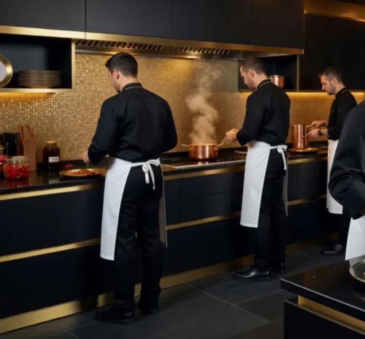 Fine dining séfcsapat munkában a Magyar Dining Experience konyháján.