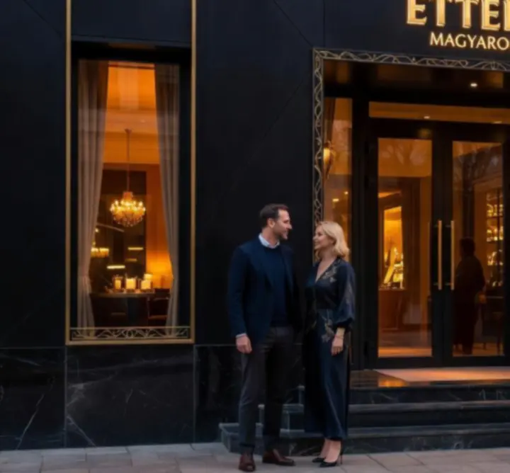Magyar Dining Experience elegáns bejárata esti fényekben